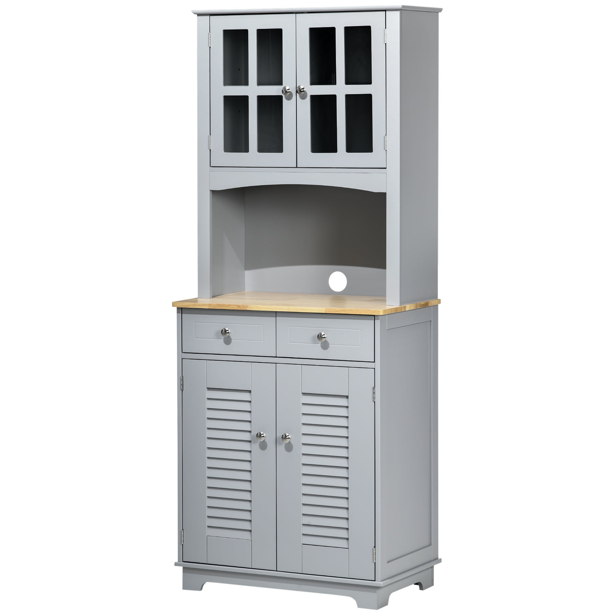 Tall Kitchen Credenza, MDF Buffet Cabinet, Classic Style Pantry Cabinet, Gray, 68x39.5x170cm