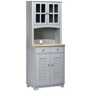 Tall Kitchen Credenza, MDF Buffet Cabinet, Classic Style Pantry Cabinet, Gray, 68x39.5x170cm