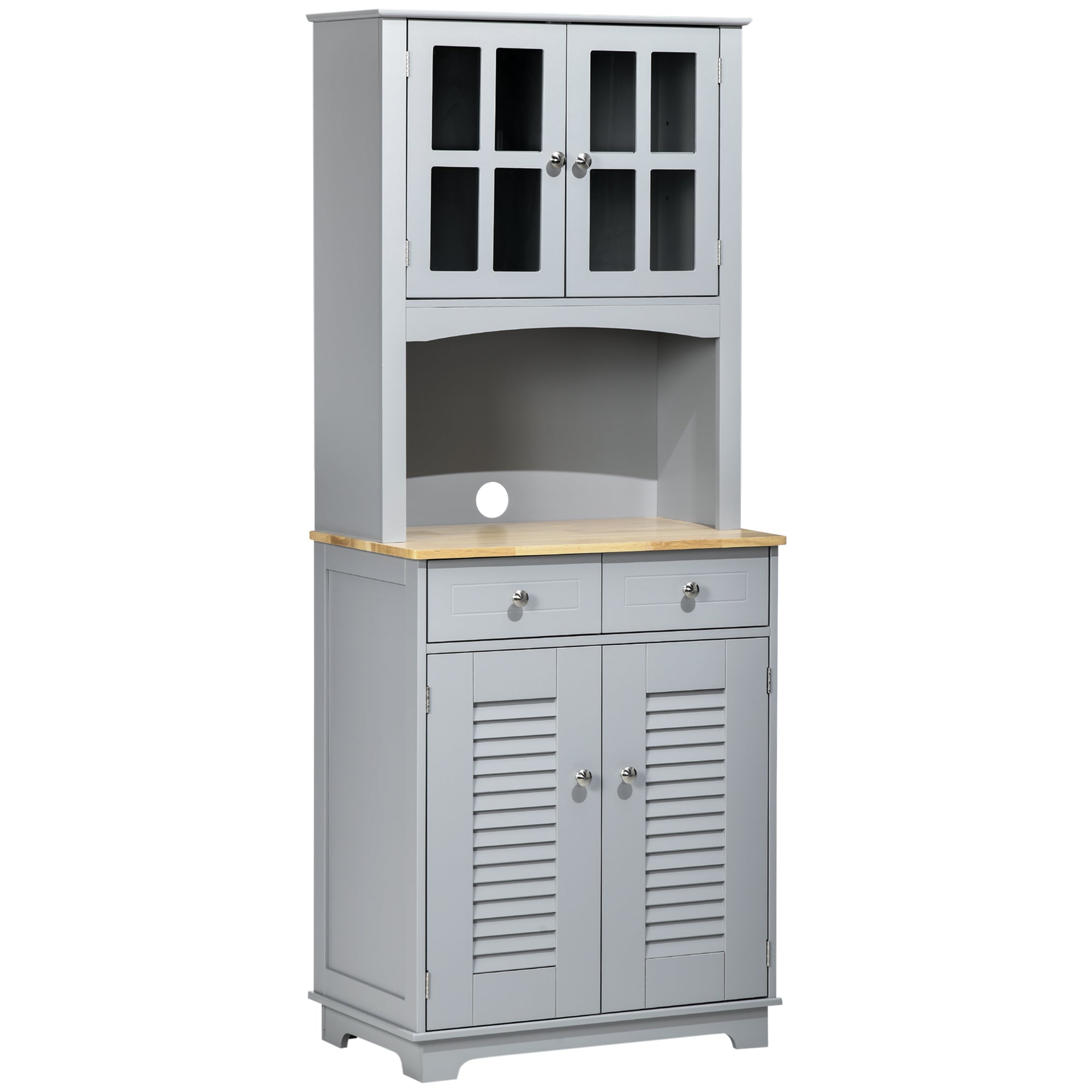 Tall Kitchen Credenza, MDF Buffet Cabinet, Classic Style Pantry Cabinet, Gray, 68x39.5x170cm