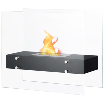 Freestanding Ethanol Fireplace in Metal and Tempered Glass with 1.5 L reservoir, approx. 3-hour burning time Coverage 25 m² - dim. 60L x 26W x 50H cm