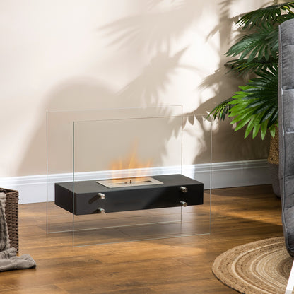Freestanding Ethanol Fireplace in Metal and Tempered Glass with 1.5 L reservoir, approx. 3-hour burning time Coverage 25 m² - dim. 60L x 26W x 50H cm