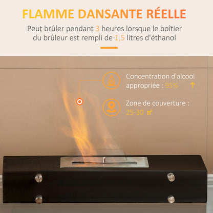 Freestanding Ethanol Fireplace in Metal and Tempered Glass with 1.5 L reservoir, approx. 3-hour burning time Coverage 25 m² - dim. 60L x 26W x 50H cm
