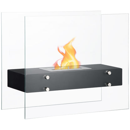 Freestanding Ethanol Fireplace in Metal and Tempered Glass with 1.5 L reservoir, approx. 3-hour burning time Coverage 25 m² - dim. 60L x 26W x 50H cm