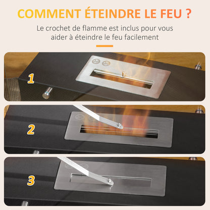 Freestanding Ethanol Fireplace in Metal and Tempered Glass with 1.5 L reservoir, approx. 3-hour burning time Coverage 25 m² - dim. 60L x 26W x 50H cm