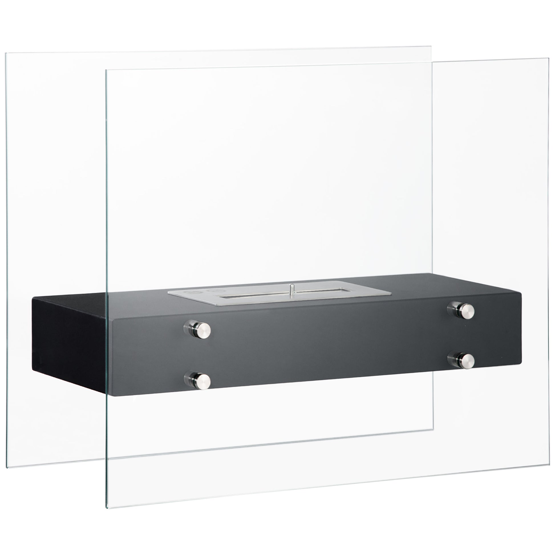 Freestanding Ethanol Fireplace in Metal and Tempered Glass with 1.5 L reservoir, approx. 3-hour burning time Coverage 25 m² - dim. 60L x 26W x 50H cm
