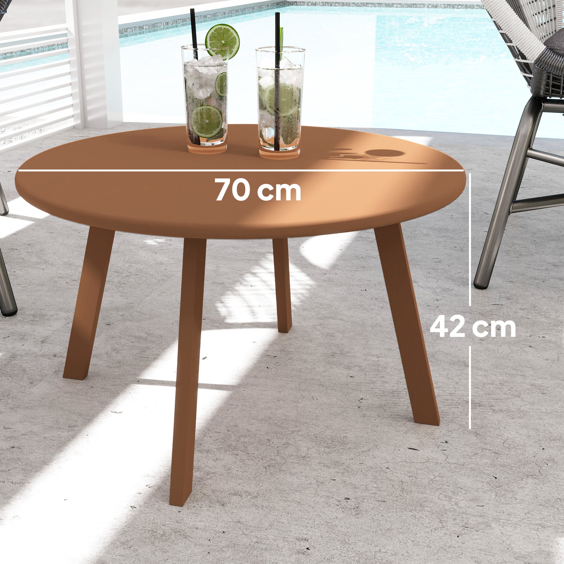 Small round coffee table, side table with non-slip feet, metal frame, for garden, balcony, terrace, living room, Ø 70 x 42 cm, orange