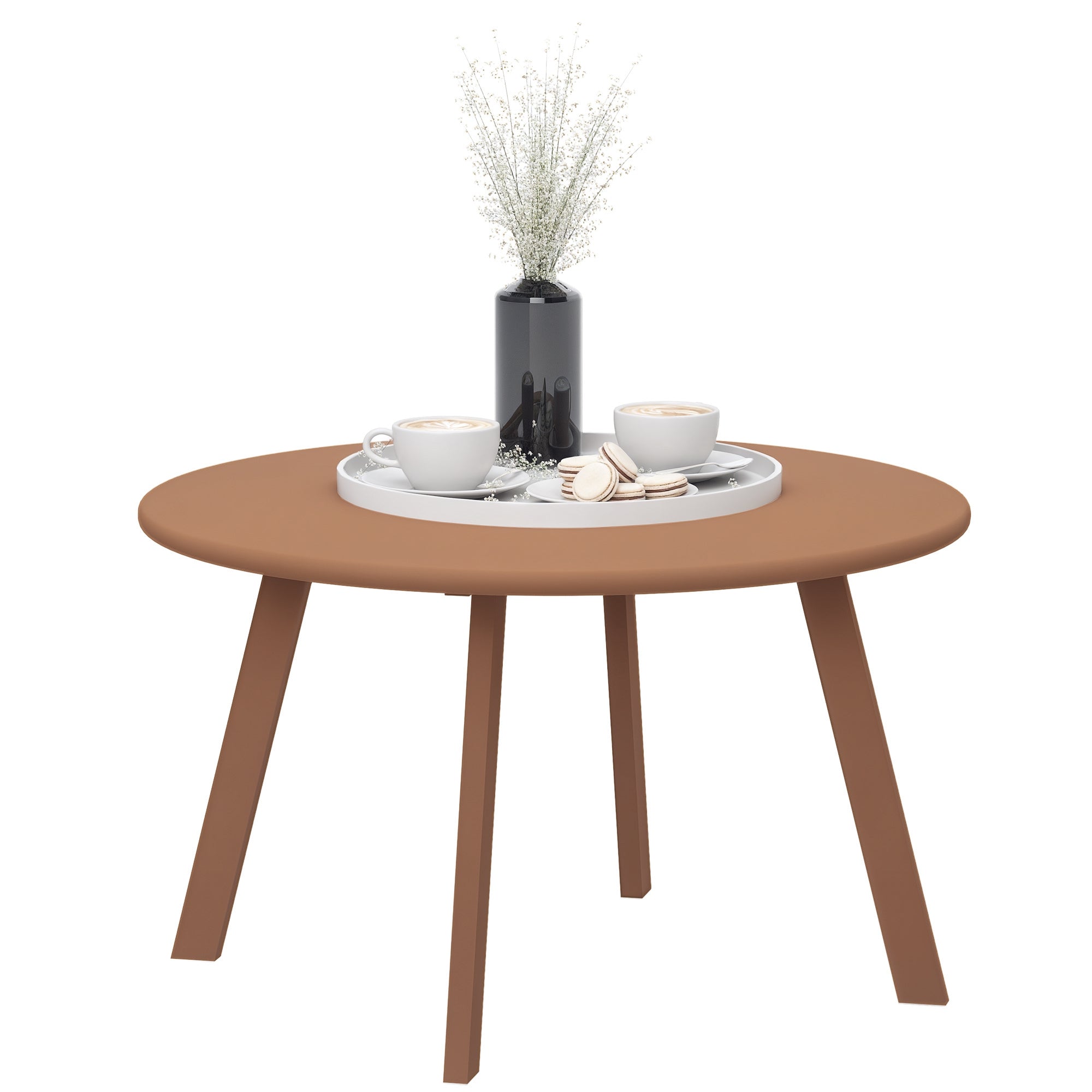 Small round coffee table, side table with non-slip feet, metal frame, for garden, balcony, terrace, living room, Ø 70 x 42 cm, orange