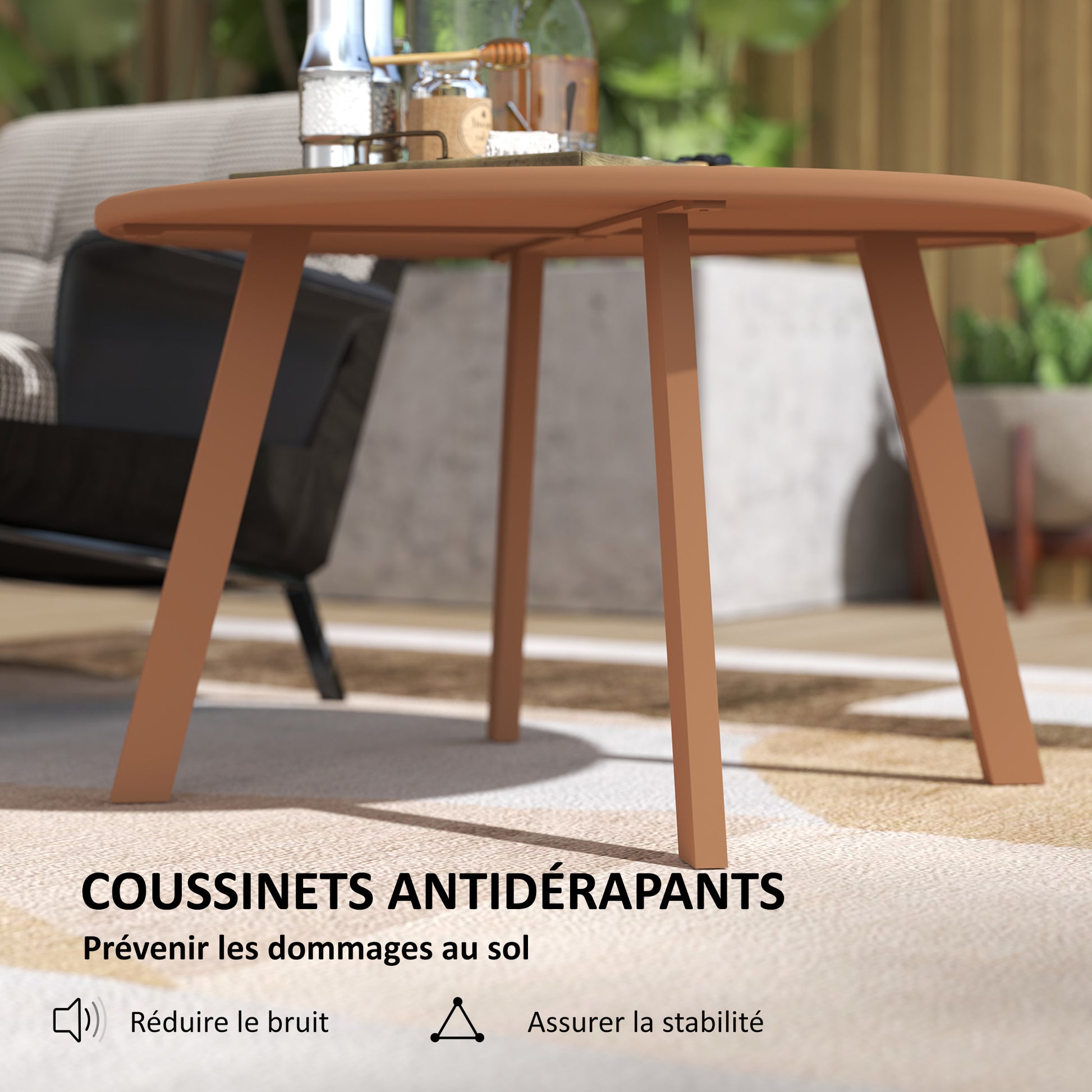Small round coffee table, side table with non-slip feet, metal frame, for garden, balcony, terrace, living room, Ø 70 x 42 cm, orange