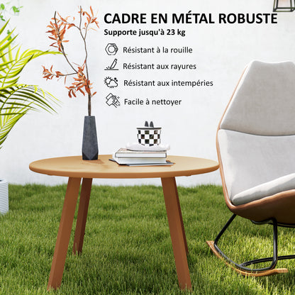 Small round coffee table, side table with non-slip feet, metal frame, for garden, balcony, terrace, living room, Ø 70 x 42 cm, orange