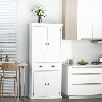 Kitchen Trolley with Upper and Lower Cabinet and Central Drawer in MDF, Chipboard, and Metal, 76x40.5x184 cm, White