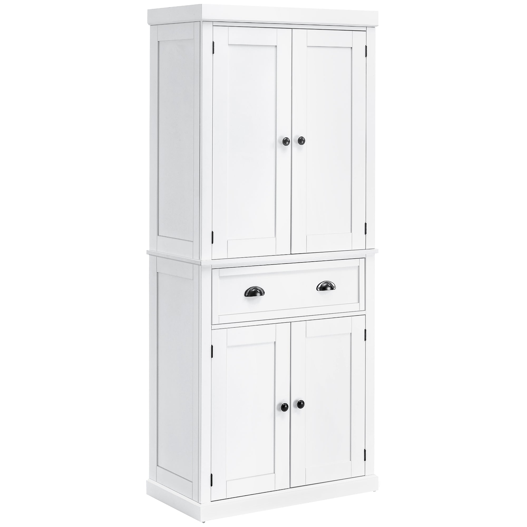 Kitchen Trolley with Upper and Lower Cabinet and Central Drawer in MDF, Chipboard, and Metal, 76x40.5x184 cm, White