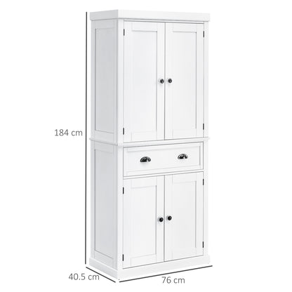 Kitchen Trolley with Upper and Lower Cabinet and Central Drawer in MDF, Chipboard, and Metal, 76x40.5x184 cm, White