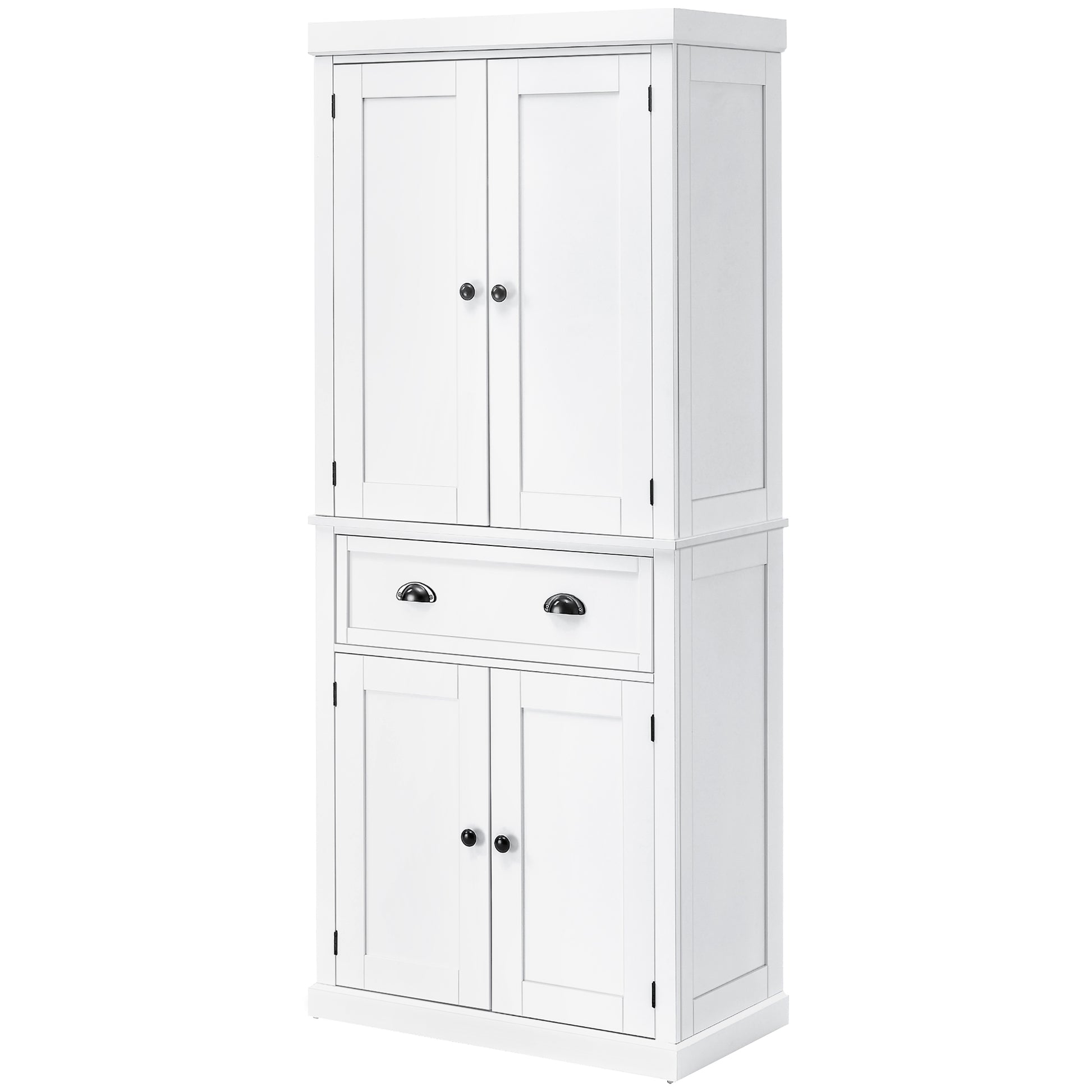Kitchen Trolley with Upper and Lower Cabinet and Central Drawer in MDF, Chipboard, and Metal, 76x40.5x184 cm, White