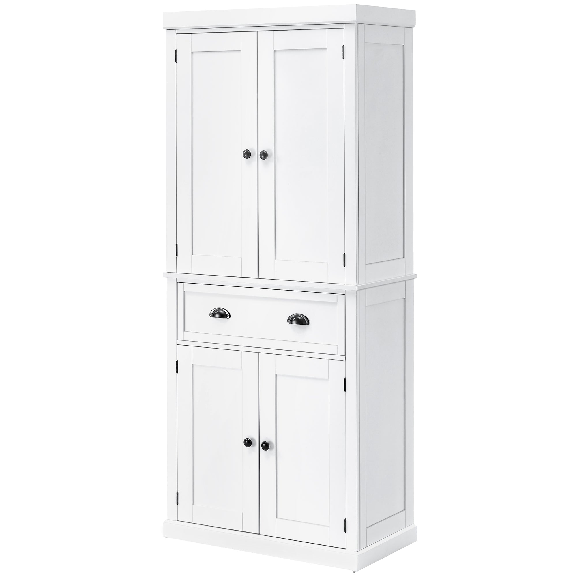 Kitchen Trolley with Upper and Lower Cabinet and Central Drawer in MDF, Chipboard, and Metal, 76x40.5x184 cm, White