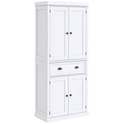 Kitchen Trolley with Upper and Lower Cabinet and Central Drawer in MDF, Chipboard, and Metal, 76x40.5x184 cm, White
