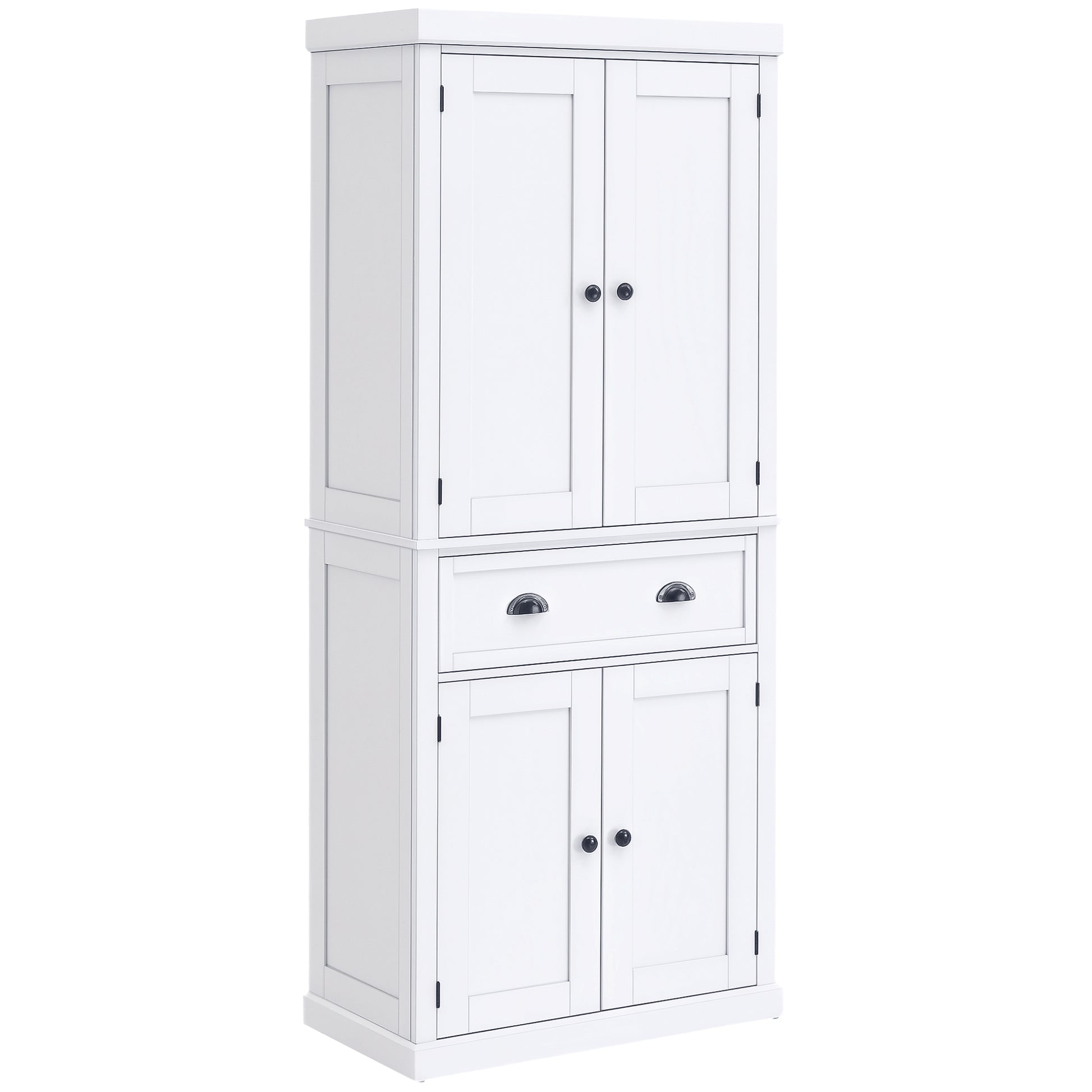 Kitchen Trolley with Upper and Lower Cabinet and Central Drawer in MDF, Chipboard, and Metal, 76x40.5x184 cm, White