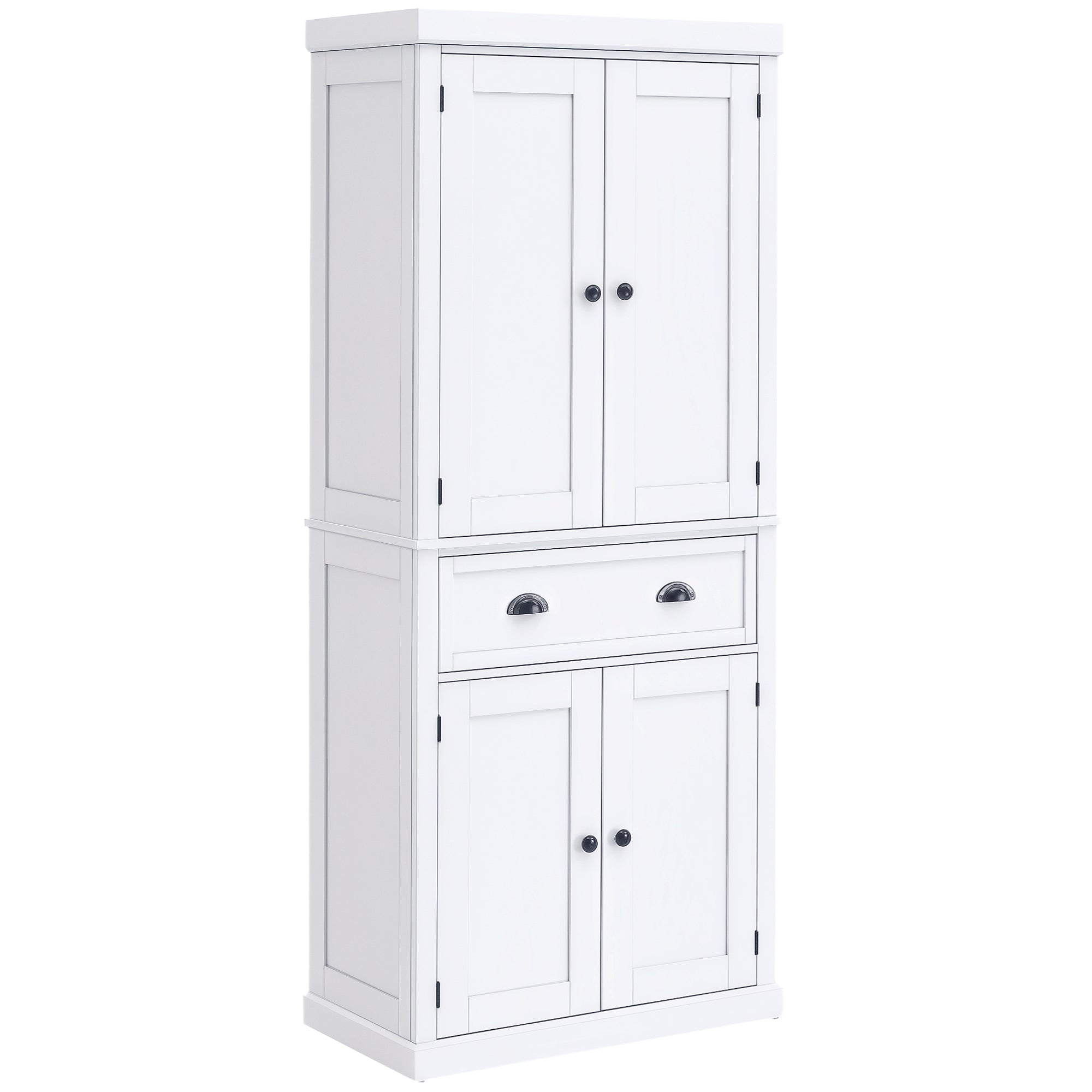 Kitchen Trolley with Upper and Lower Cabinet and Central Drawer in MDF, Chipboard, and Metal, 76x40.5x184 cm, White