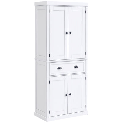 Kitchen Trolley with Upper and Lower Cabinet and Central Drawer in MDF, Chipboard, and Metal, 76x40.5x184 cm, White