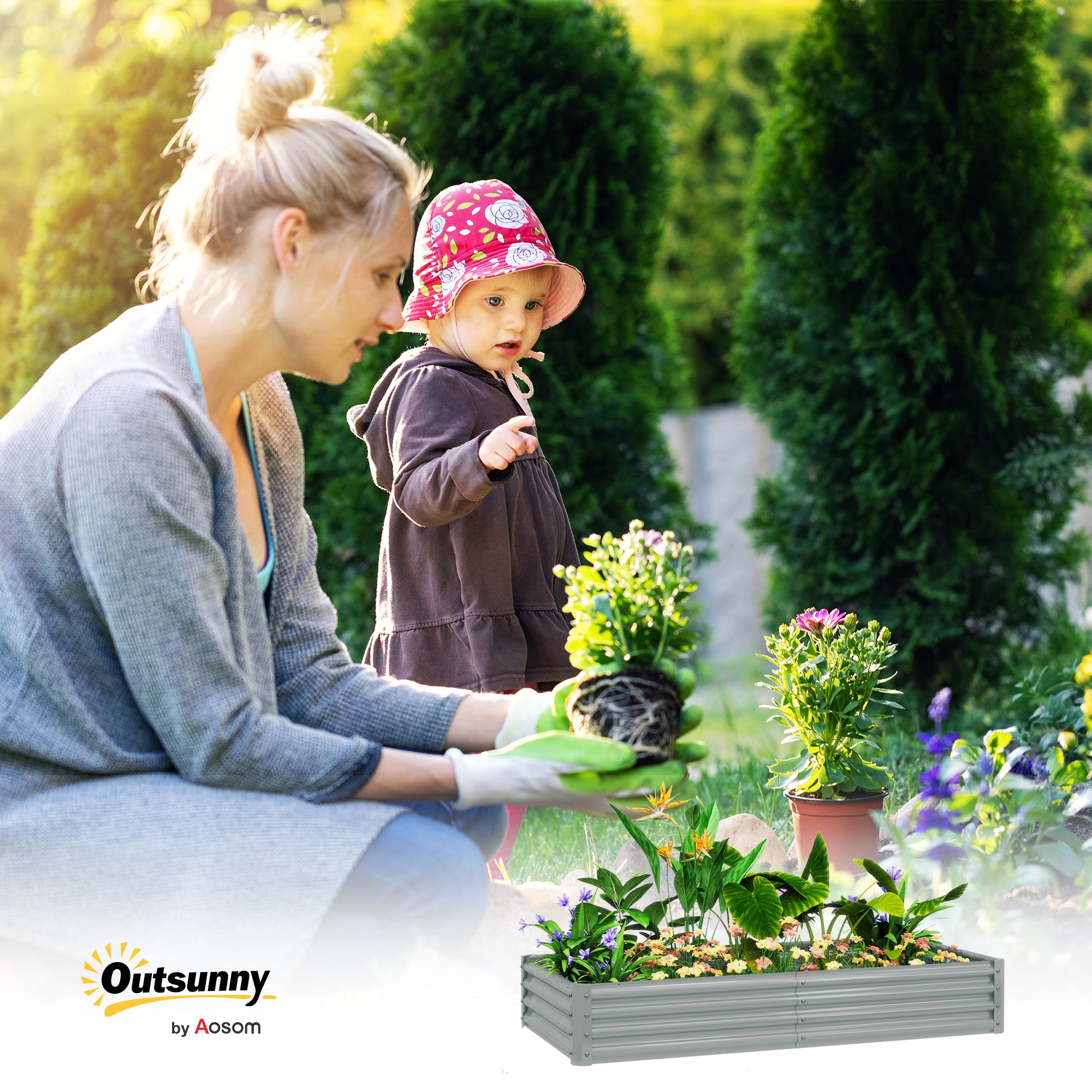 Steel Raised Bed, Weather Resistant Plant Bed with Anti-Cut Edge Greenhouse Garden Bed Rustproof Plant Box Planter 180 x 90 x 30 cm for Garden Balcony, Vegetable Bed for Flowers, Vegetables
