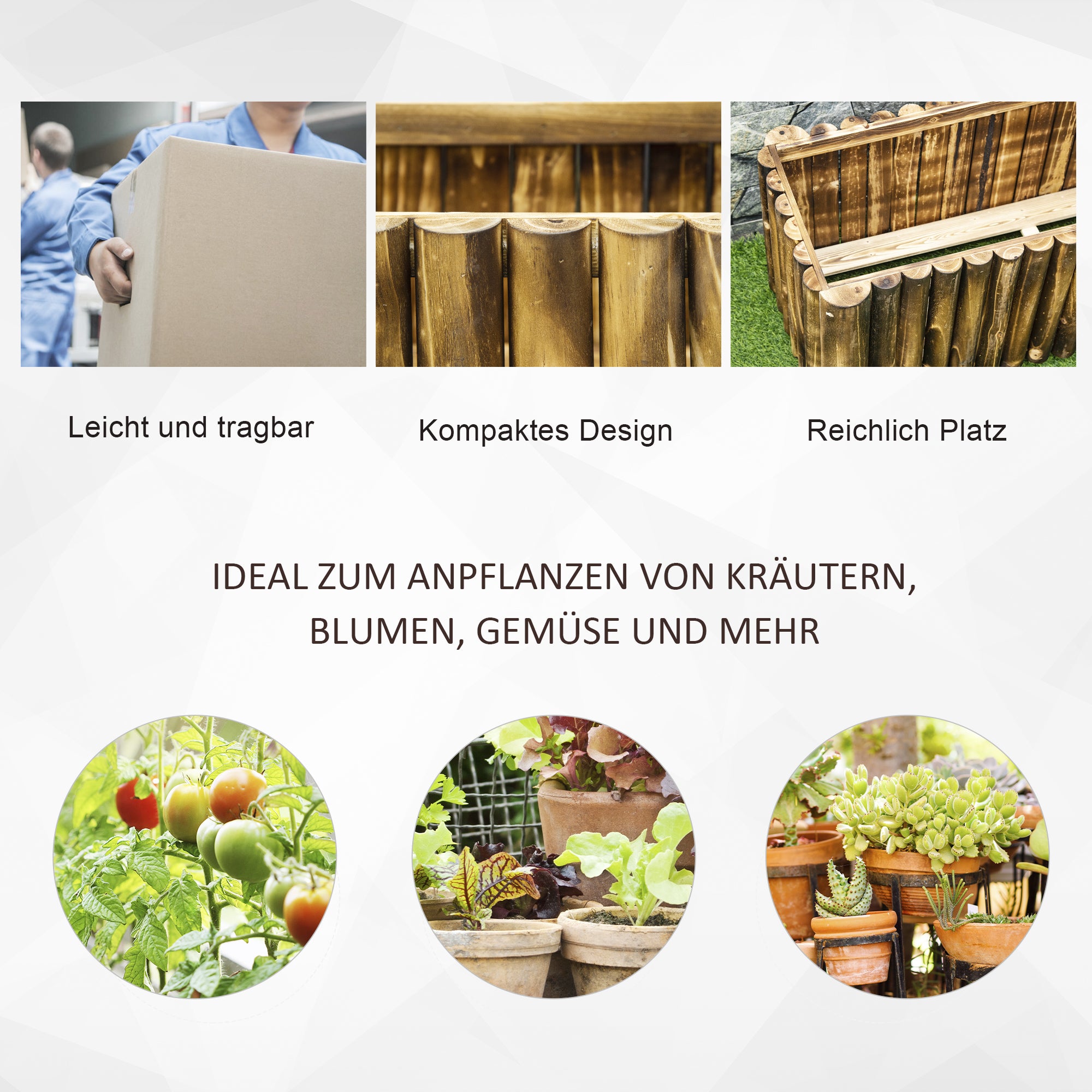 Raised Bed Planter Herb Bed Planting Bed Vegetable Flower Bed Flower Box, Pine Wood 100x38.5x40 cm