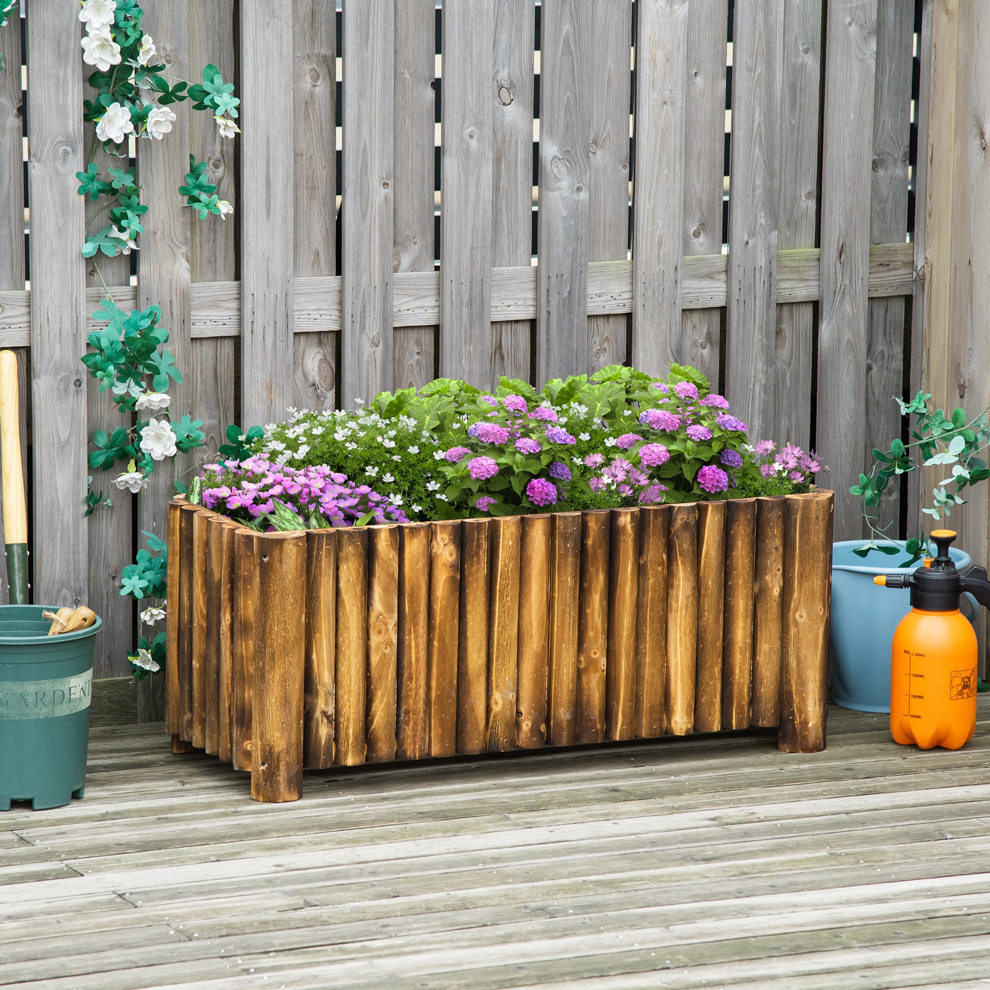 Raised Bed Planter Herb Bed Planting Bed Vegetable Flower Bed Flower Box, Pine Wood 100x38.5x40 cm