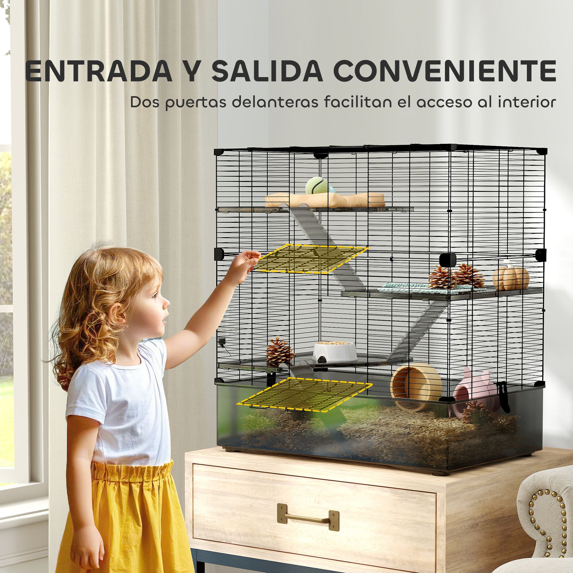 4-Level Cage for Small Animals Rodent Cage with Deep Tray Ramps Platforms Feeder and Drinker Enclosure for Chinchillas Ferrets Hamsters 73x47x80 cm Black