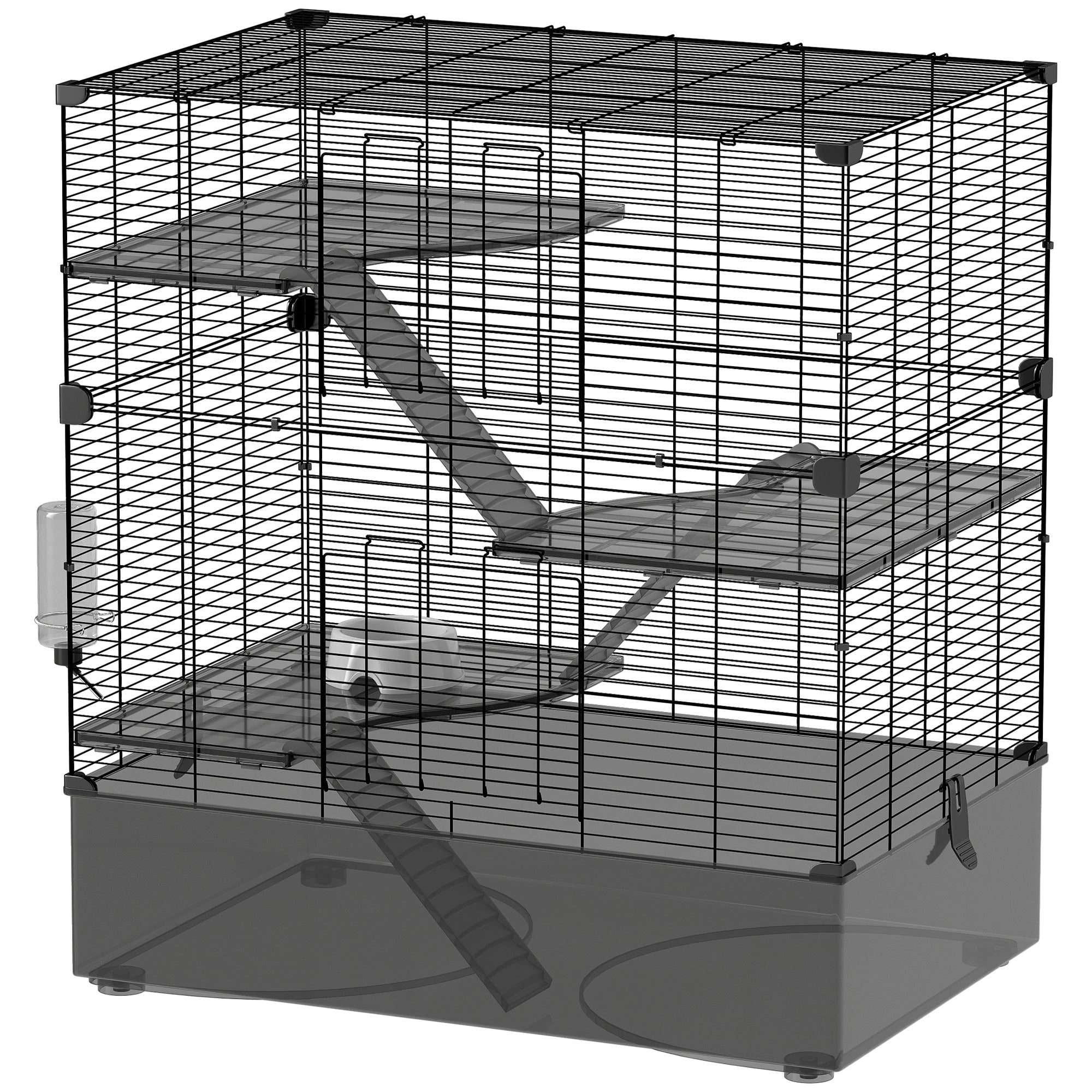 4-Level Cage for Small Animals Rodent Cage with Deep Tray Ramps Platforms Feeder and Drinker Enclosure for Chinchillas Ferrets Hamsters 73x47x80 cm Black