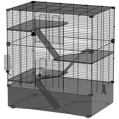 4-Level Cage for Small Animals Rodent Cage with Deep Tray Ramps Platforms Feeder and Drinker Enclosure for Chinchillas Ferrets Hamsters 73x47x80 cm Black