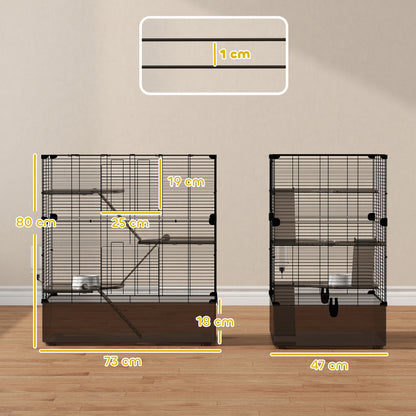 4-Level Cage for Small Animals Rodent Cage with Deep Tray Ramps Platforms Feeder and Drinker Enclosure for Chinchillas Ferrets Hamsters 73x47x80 cm Black