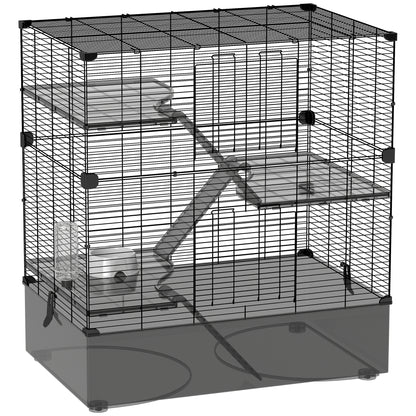 4-Level Cage for Small Animals Rodent Cage with Deep Tray Ramps Platforms Feeder and Drinker Enclosure for Chinchillas Ferrets Hamsters 73x47x80 cm Black