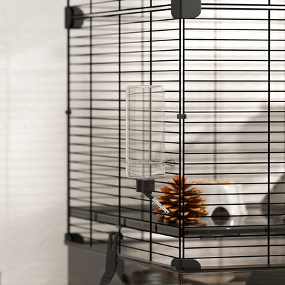4-Level Cage for Small Animals Rodent Cage with Deep Tray Ramps Platforms Feeder and Drinker Enclosure for Chinchillas Ferrets Hamsters 73x47x80 cm Black