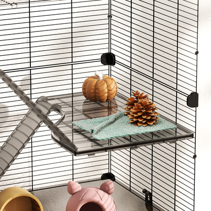 4-Level Cage for Small Animals Rodent Cage with Deep Tray Ramps Platforms Feeder and Drinker Enclosure for Chinchillas Ferrets Hamsters 73x47x80 cm Black