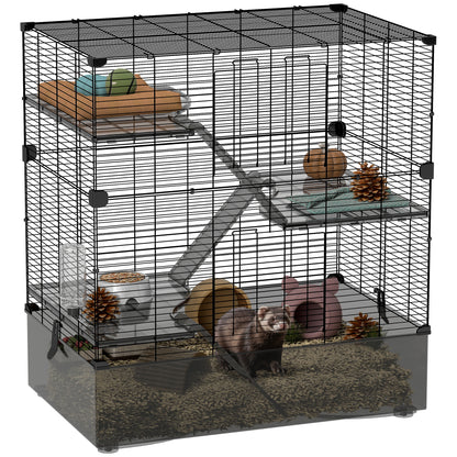 4-Level Cage for Small Animals Rodent Cage with Deep Tray Ramps Platforms Feeder and Drinker Enclosure for Chinchillas Ferrets Hamsters 73x47x80 cm Black