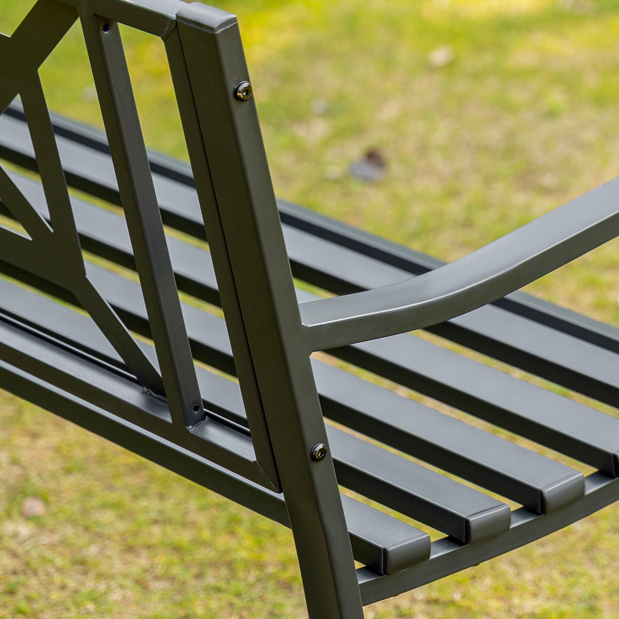 2-Seater Garden Bench Steel Outdoor Bench with Armrests and Decorative Backrest for Terrace Balcony Patio Load 240 kg 128x62.5x81.5 cm Black