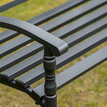 2-Seater Garden Bench Steel Outdoor Bench with Armrests and Decorative Backrest for Terrace Balcony Patio Load 240 kg 128x62.5x81.5 cm Black