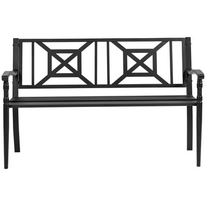 2-Seater Garden Bench Steel Outdoor Bench with Armrests and Decorative Backrest for Terrace Balcony Patio Load 240 kg 128x62.5x81.5 cm Black
