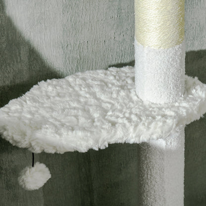 Scratching Post, Cat Tree Floor-to-Ceiling, Cat Scratching Post, 225-255 cm, Climbing Tree with Toy Ball, Jute Rope Posts, Hammock, Cat Ladder, Cat Furniture, White