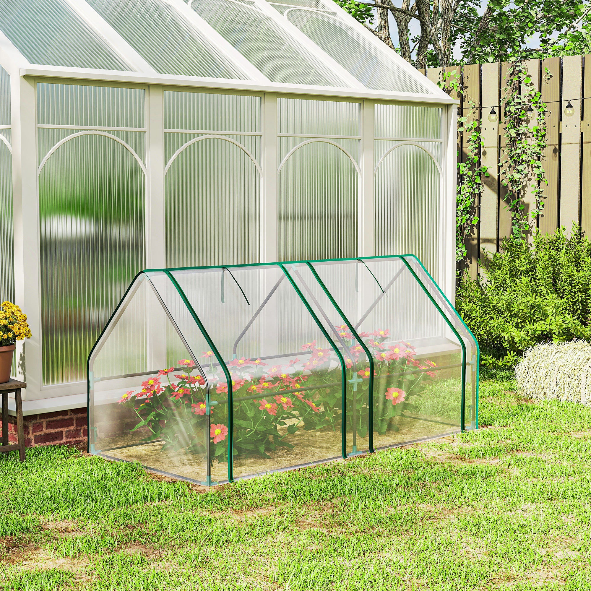 Clear Portable Greenhouse with Zippered Window — Powder-Coated Steel Frame, 180 x 90 x 90 cm (71 x 35 x 35 in)