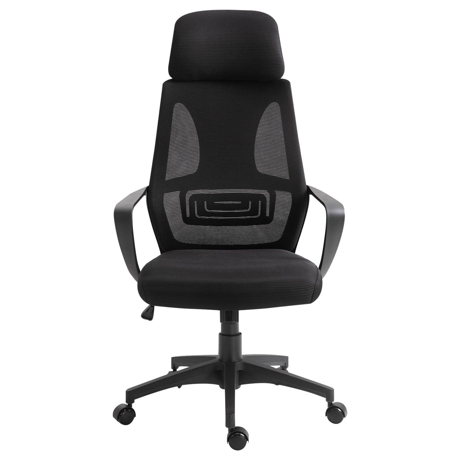 Office Chair Desk Chair Adjustable with Backrest Armrests Headrest Wheels and Rocking Function Load 120 kg 64x55x116-126 cm Black