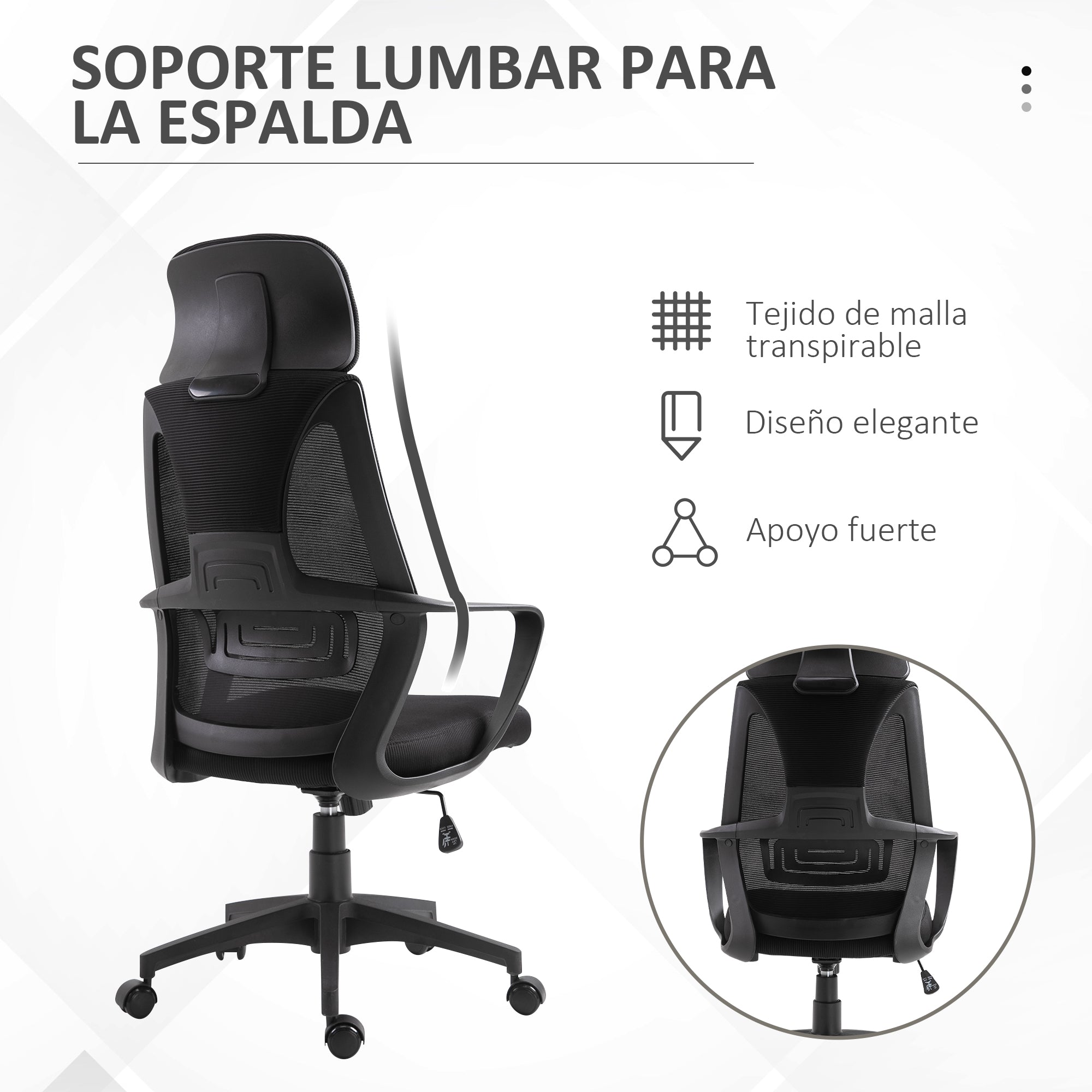 Office Chair Desk Chair Adjustable with Backrest Armrests Headrest Wheels and Rocking Function Load 120 kg 64x55x116-126 cm Black