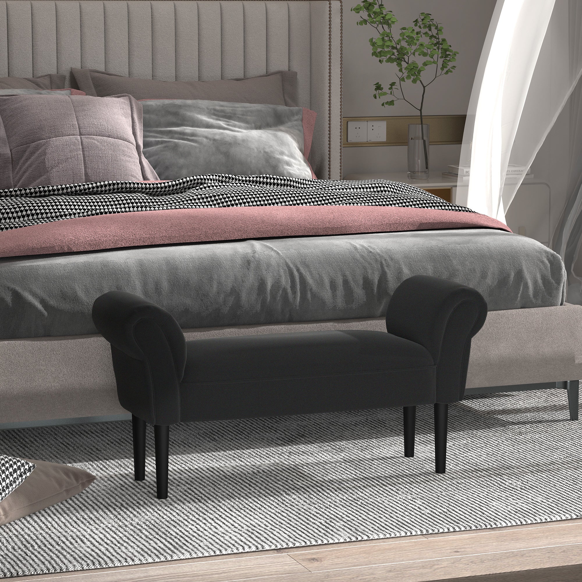 Bed Bench, Upholstered Bench, Seating Bench, Hallway Bench for Bedroom, up to 130 kg Load Capacity, Sailcloth, Black, 102 x 36 x 51 cm