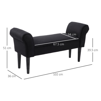 Bed Bench, Upholstered Bench, Seating Bench, Hallway Bench for Bedroom, up to 130 kg Load Capacity, Sailcloth, Black, 102 x 36 x 51 cm