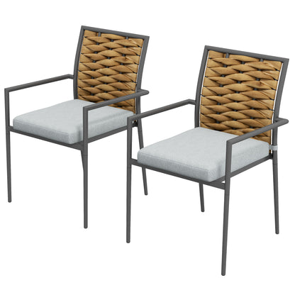 2-Piece Rattan Garden Chair Set with Cushions, Stackable Outdoor Chair, Balcony Chair for Patio, Steel, 57 x 58 x 87 cm, Gray