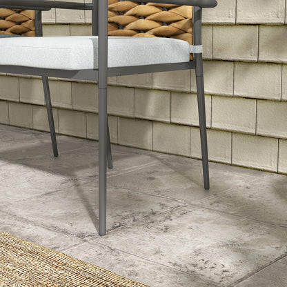 2-Piece Rattan Garden Chair Set with Cushions, Stackable Outdoor Chair, Balcony Chair for Patio, Steel, 57 x 58 x 87 cm, Gray