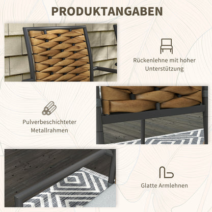 2-Piece Rattan Garden Chair Set with Cushions, Stackable Outdoor Chair, Balcony Chair for Patio, Steel, 57 x 58 x 87 cm, Gray