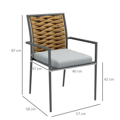 2-Piece Rattan Garden Chair Set with Cushions, Stackable Outdoor Chair, Balcony Chair for Patio, Steel, 57 x 58 x 87 cm, Gray