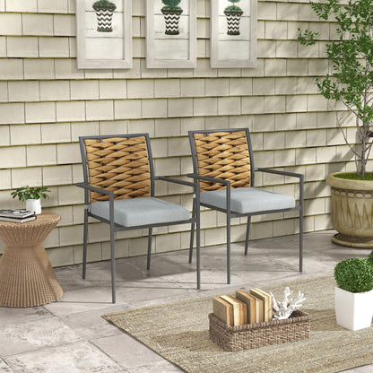 2-Piece Rattan Garden Chair Set with Cushions, Stackable Outdoor Chair, Balcony Chair for Patio, Steel, 57 x 58 x 87 cm, Gray