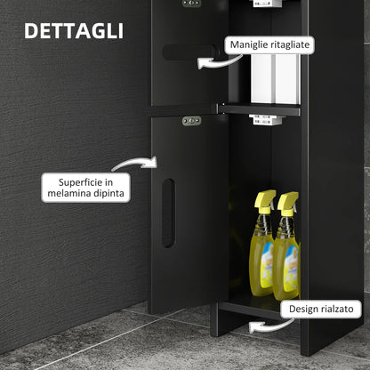 Bathroom Column with Shelves and Cabinets, Tall Space-Saving Wooden Bathroom Cabinet, 15x17x120cm, Black