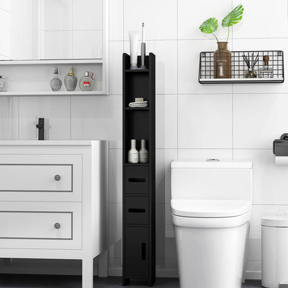Bathroom Column with Shelves and Cabinets, Tall Space-Saving Wooden Bathroom Cabinet, 15x17x120cm, Black