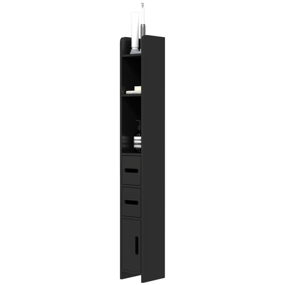 Bathroom Column with Shelves and Cabinets, Tall Space-Saving Wooden Bathroom Cabinet, 15x17x120cm, Black